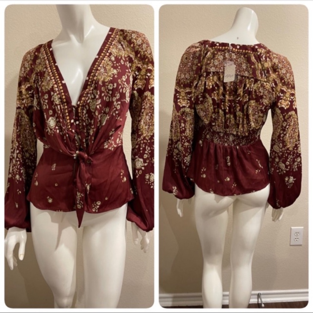 Free People RUN FREE maroon red TUNIC TOP NWT sz XS - Picture 10 of 12